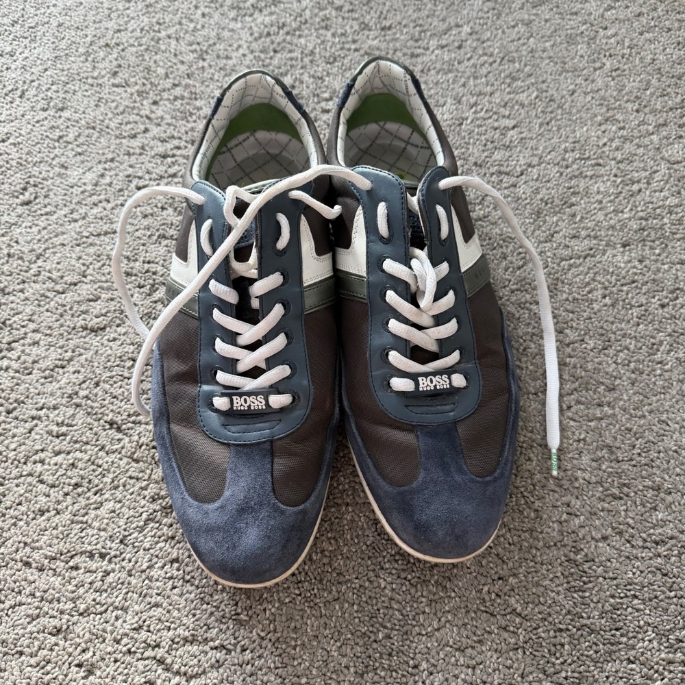 HUGO BOSS Men's Brownβ Blue Suede Trim Lace Up Casual Fashion Sneakers Shoes
